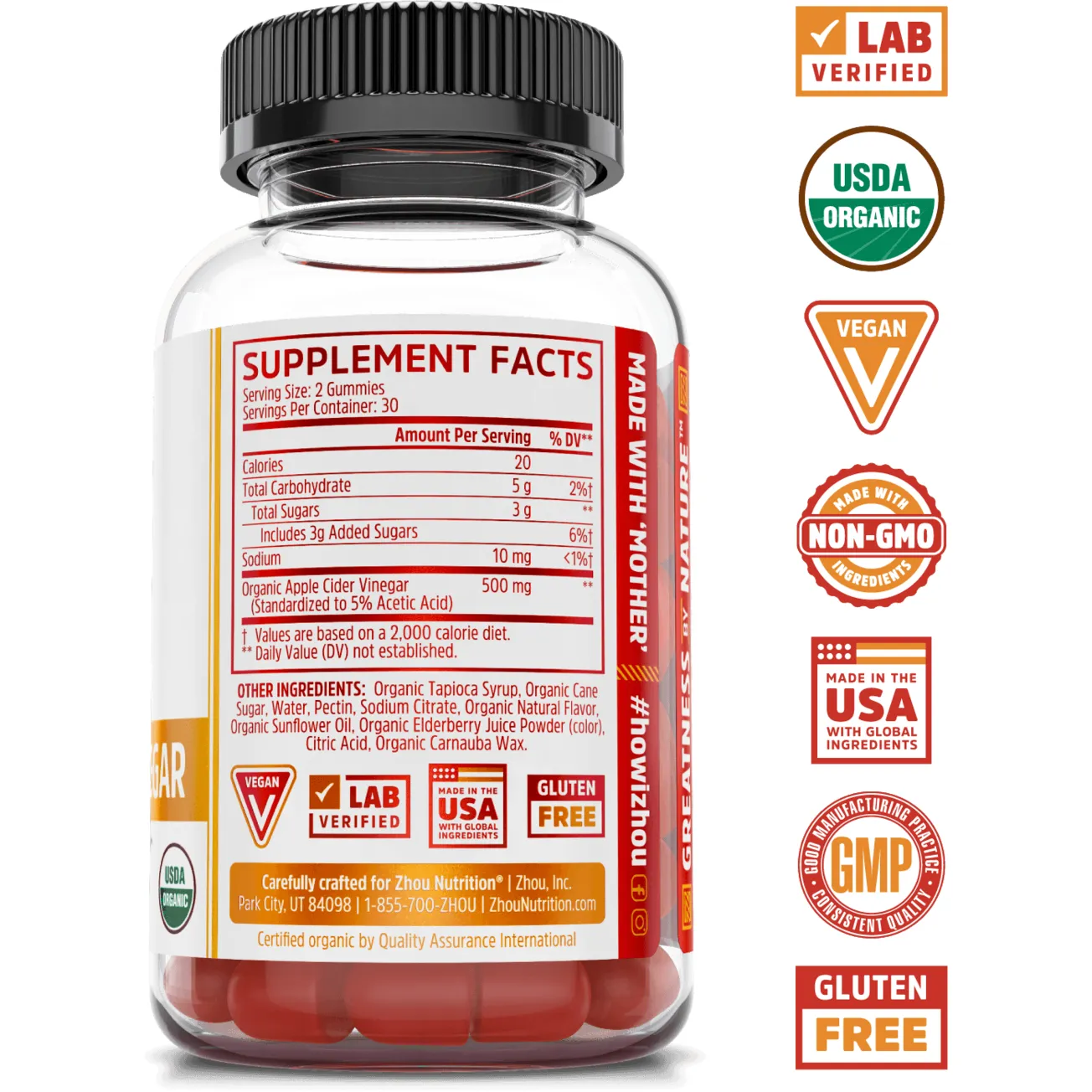 Apple Cider Vinegar 60 vegan gummies By ZHOU Nutrition
