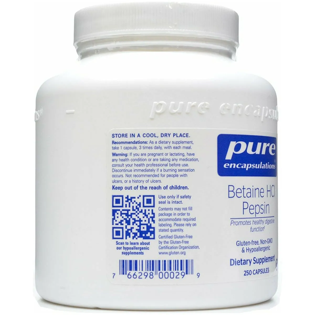 Betaine HCL Pepsin 250 caps by Pure Encapsulations