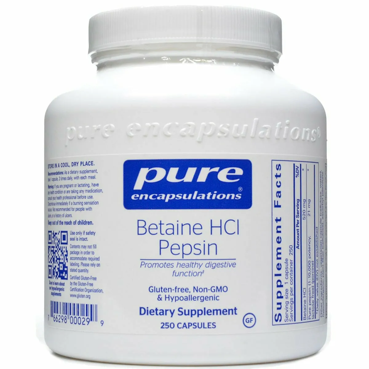 Betaine HCL Pepsin 250 caps by Pure Encapsulations