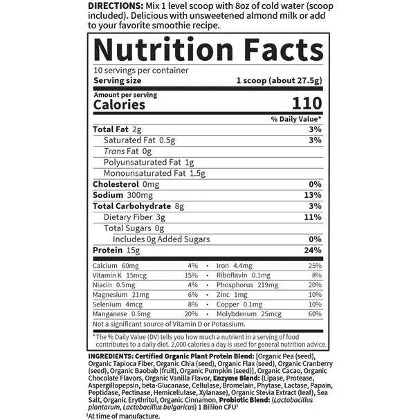 Organic Plant Protein Chocolate 9 oz By Garden Of Life