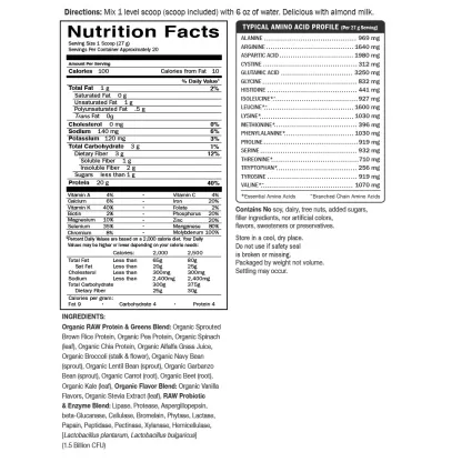 RAW Protein and Greens Vanilla 19.3 oz By Garden Of Life