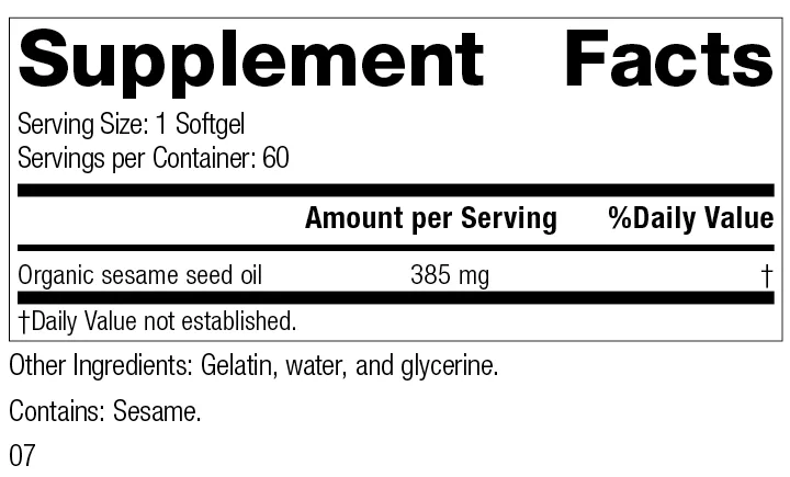 Sesame Seed Oil. 60 Softgels