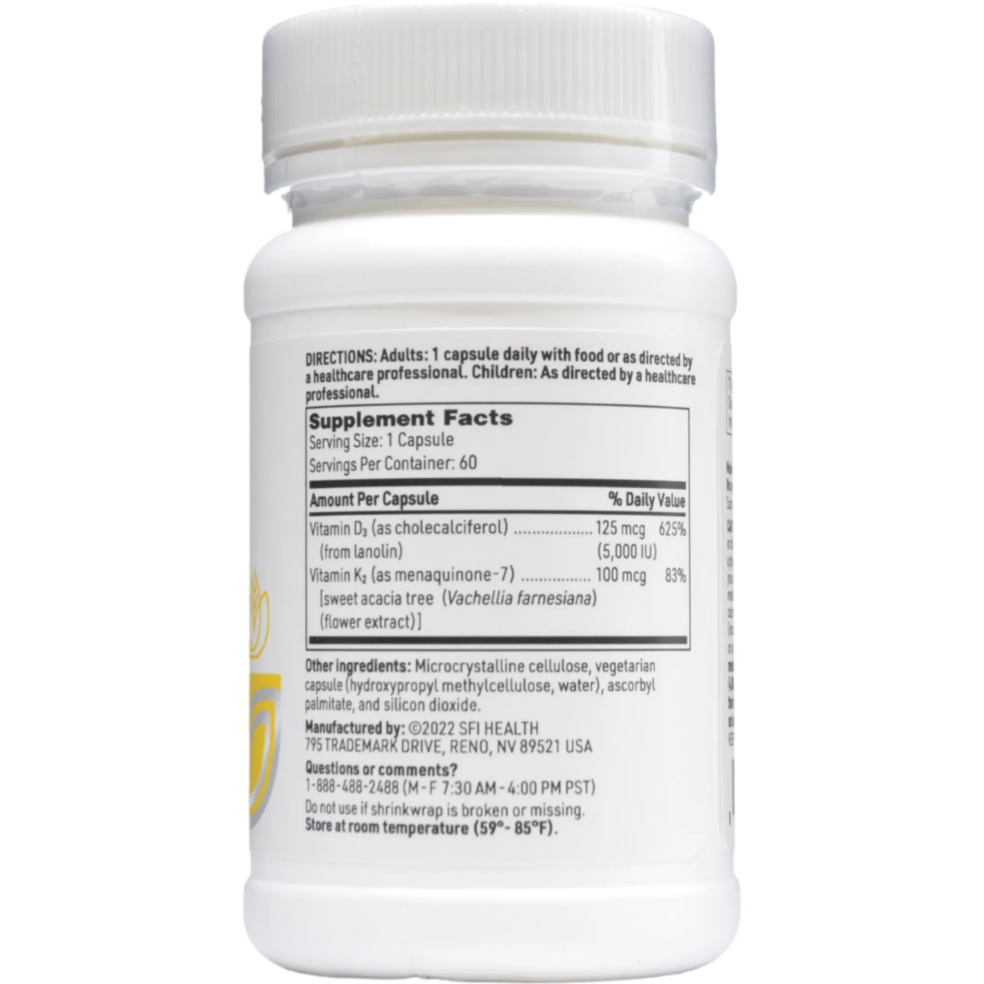 Vitamin D Plus K 60 vcaps by Klaire Labs/SFI Health